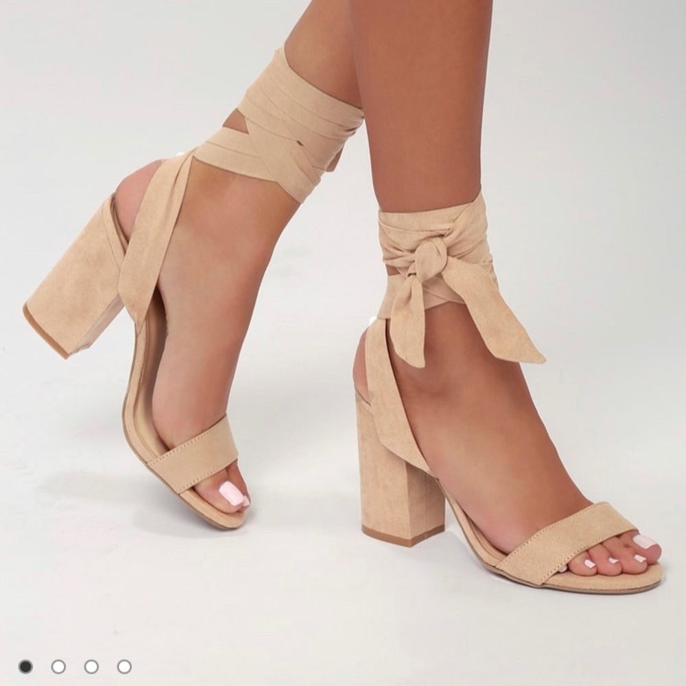 Lulus Alta Light Nude Suede Lace up Heels